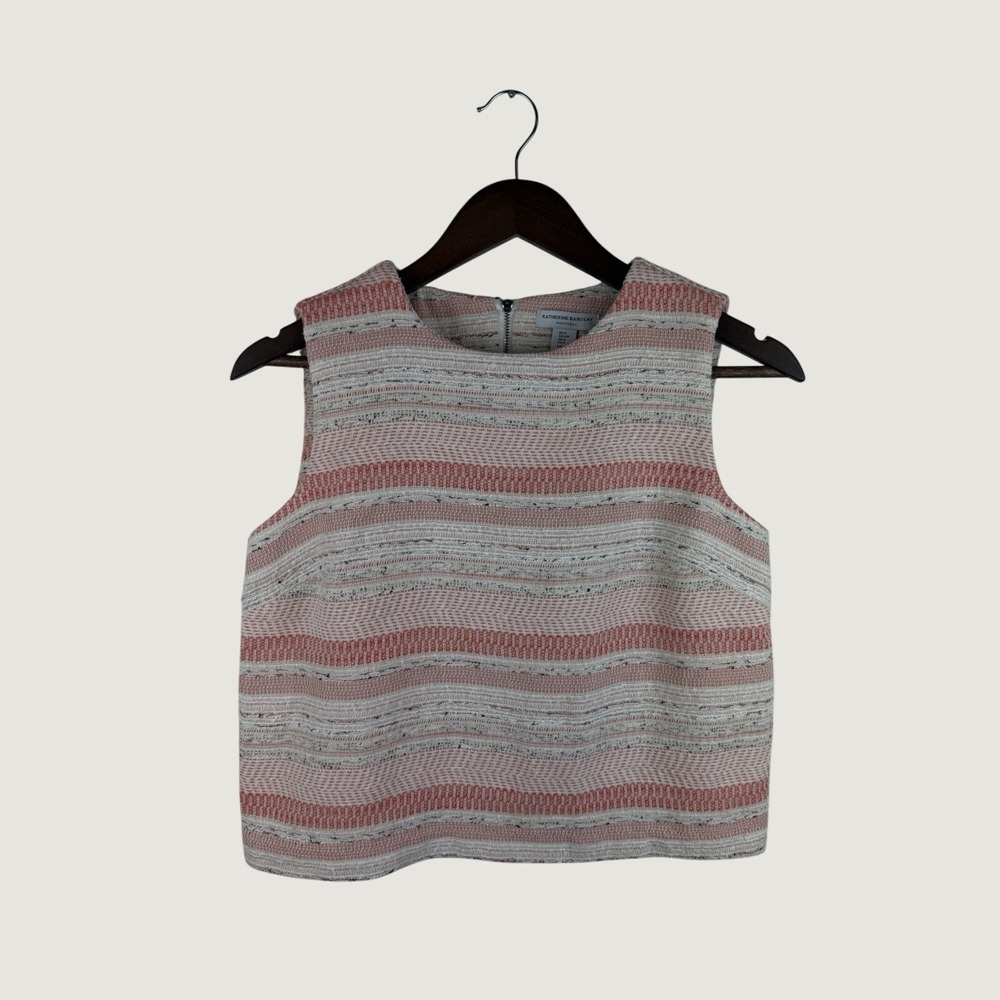 Katherine Barclay Montreal Tweed Sleeveless Top Pink White Striped Crop Shell S